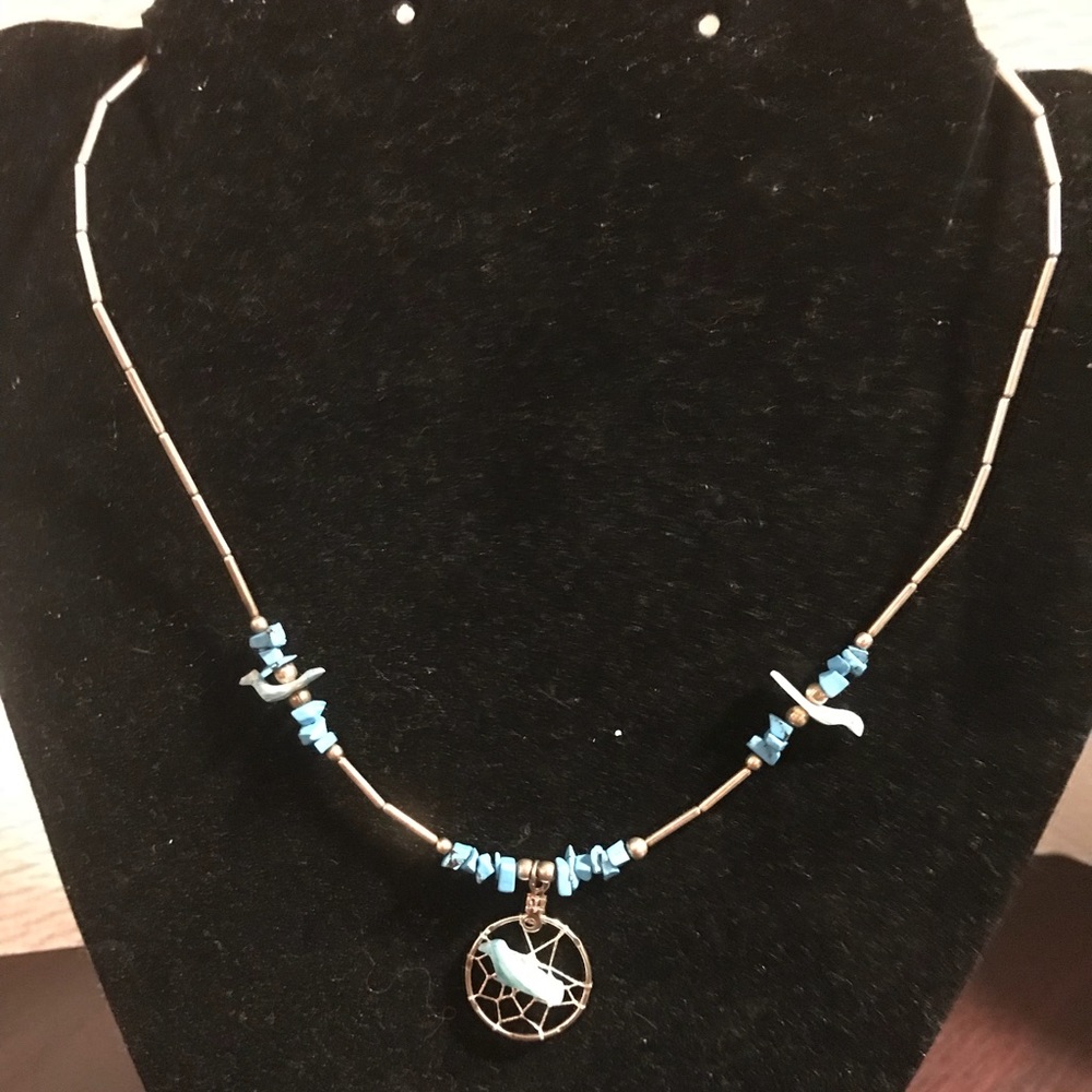 Liquid Silver and Turquoise Necklace. Vintage